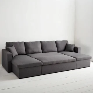 Dunkelgraues Stoff-Ecksofa mit Schlaffunktion 4-Sitzer mit Stauraum