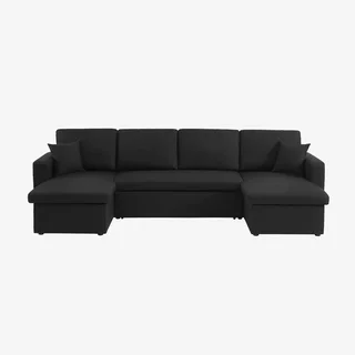 Dunkelgraues Ecksofa mit Schlaffunktion 4-Sitzer mit Recamieren und Stauraumtruhen - Urban Kollektion