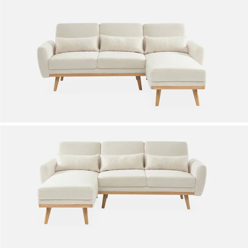 Canapé d'angle convertible réversible 3 places bouclette Oskar beige