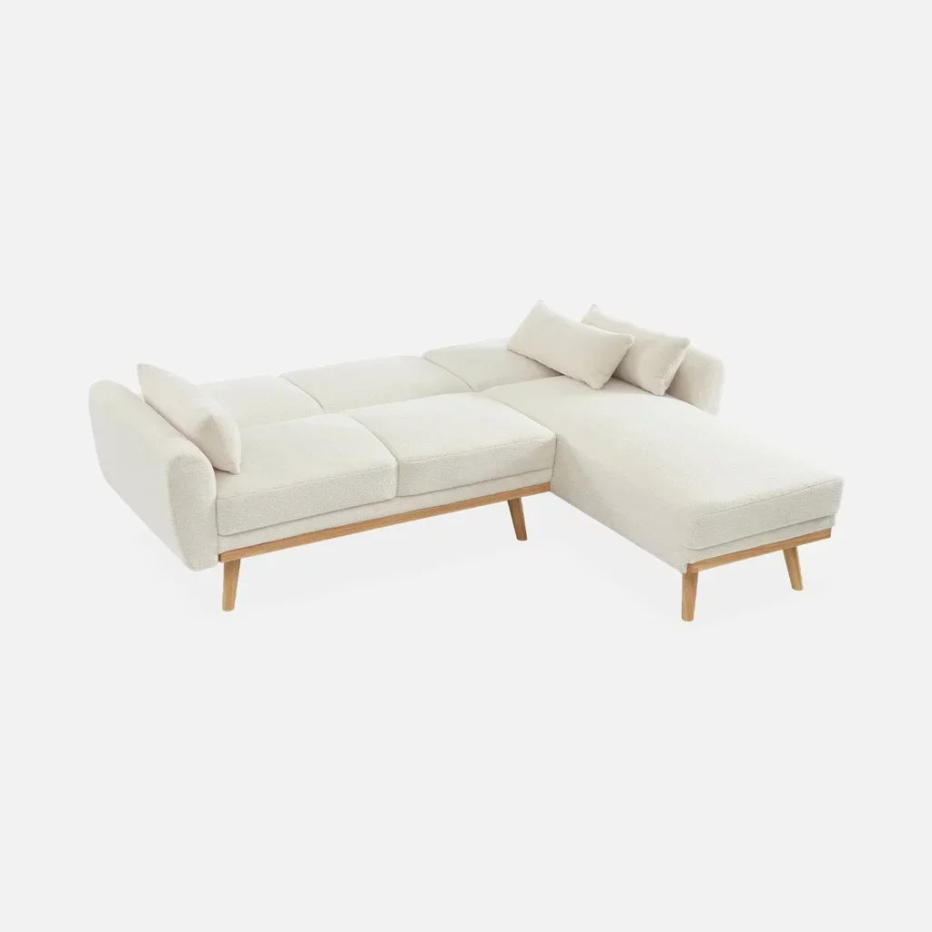 Canapé d'angle convertible réversible 3 places bouclette Oskar beige