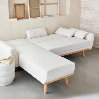 Corner sofa bed reversible 3-seater boucle Oskar beige