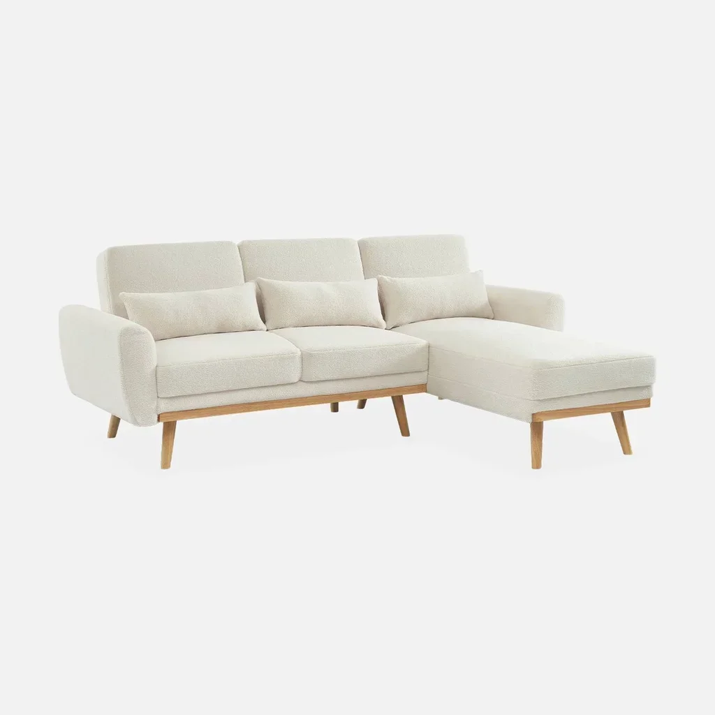 Canapé d'angle convertible réversible 3 places bouclette Oskar beige