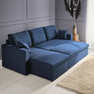 Sofá Cama Esquinero Reversible 3 Plazas Tela Gris con Almacenamiento