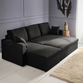 Sofá cama esquinero reversible de 3 plazas gris con almacenamiento y cajón cama