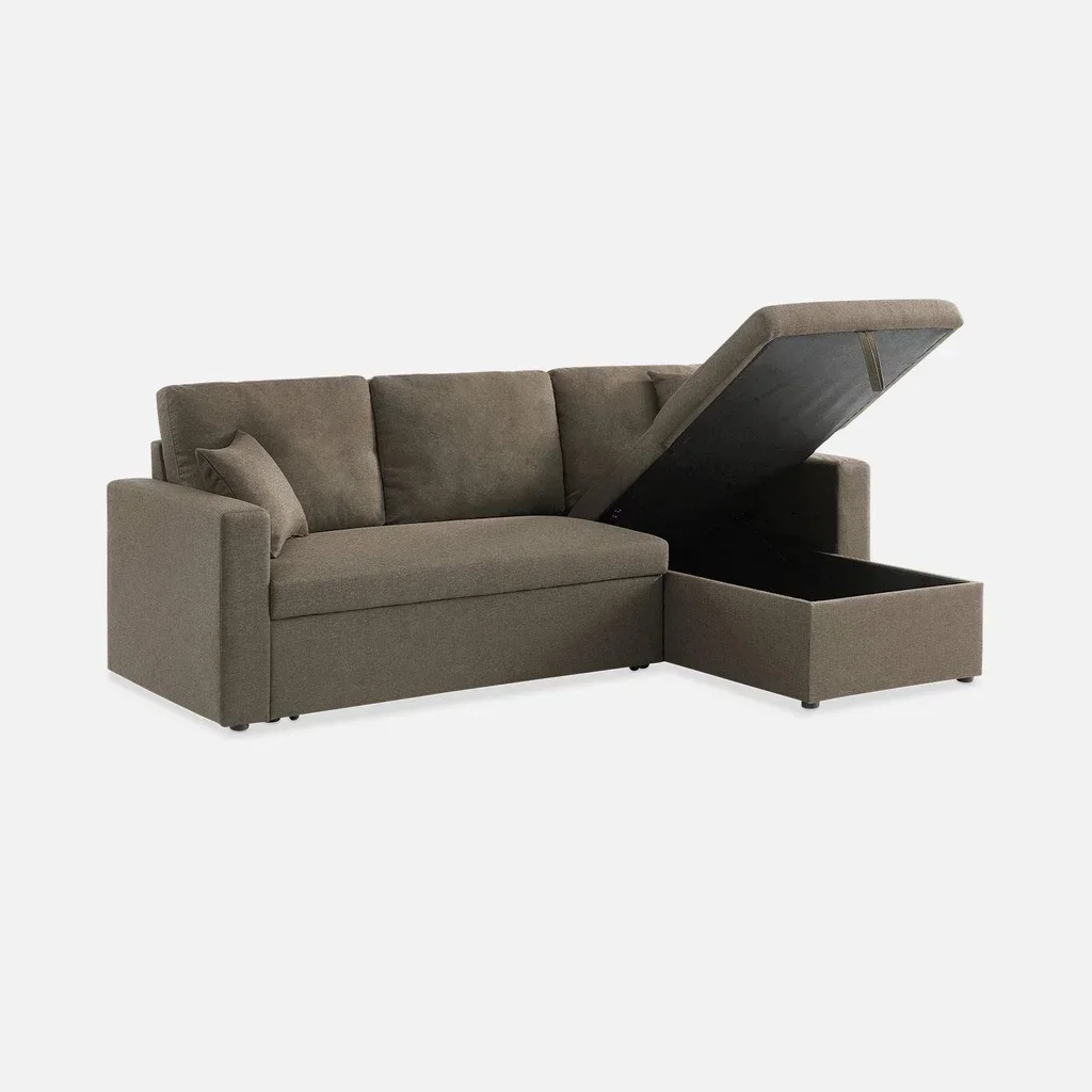 Sofá Cama Esquinero Convertible Reversible 3 Plazas Tela Gris con Almacenamiento - Modelo Ida