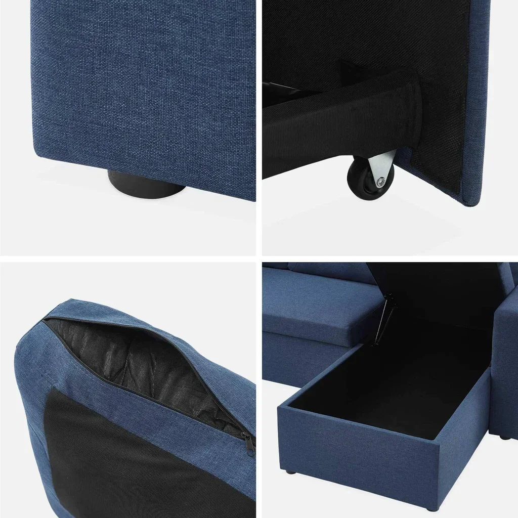 Sofá Cama Esquinero Reversible 3 Plazas Tela Gris con Almacenamiento
