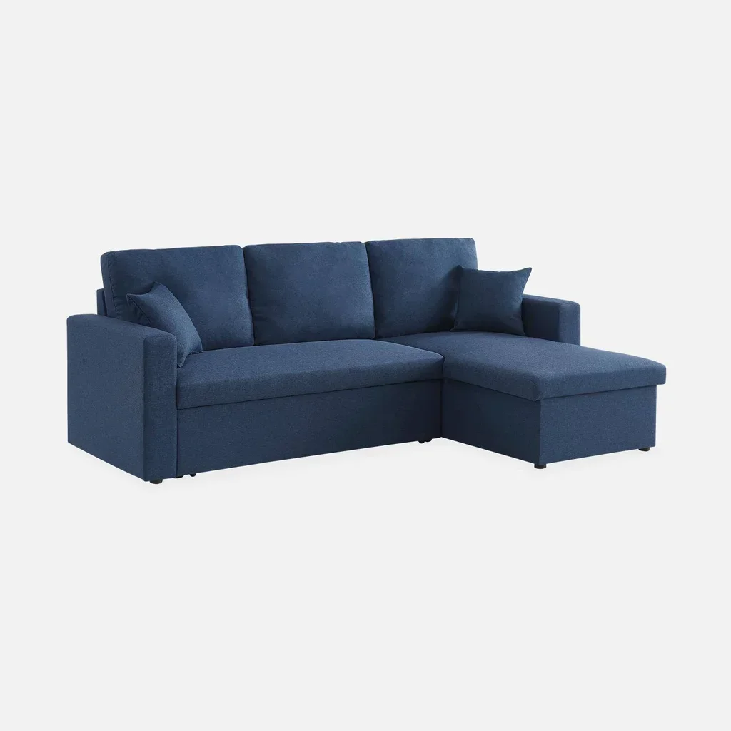 Sofá Cama Esquinero Reversible 3 Plazas Tela Gris con Almacenamiento