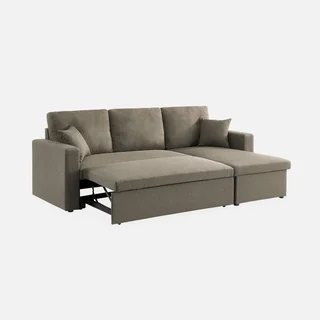 Sofá Cama Esquinero Convertible Reversible 3 Plazas Tela Gris con Almacenamiento - Modelo Ida