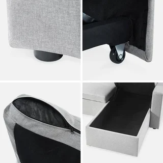 Sofá Cama Esquinero Reversible 3 Plazas Tela Gris con Almacenamiento