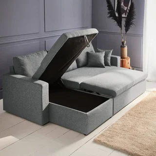 Sofá Cama Esquinero Reversible 3 Plazas Tela Gris con Almacenamiento