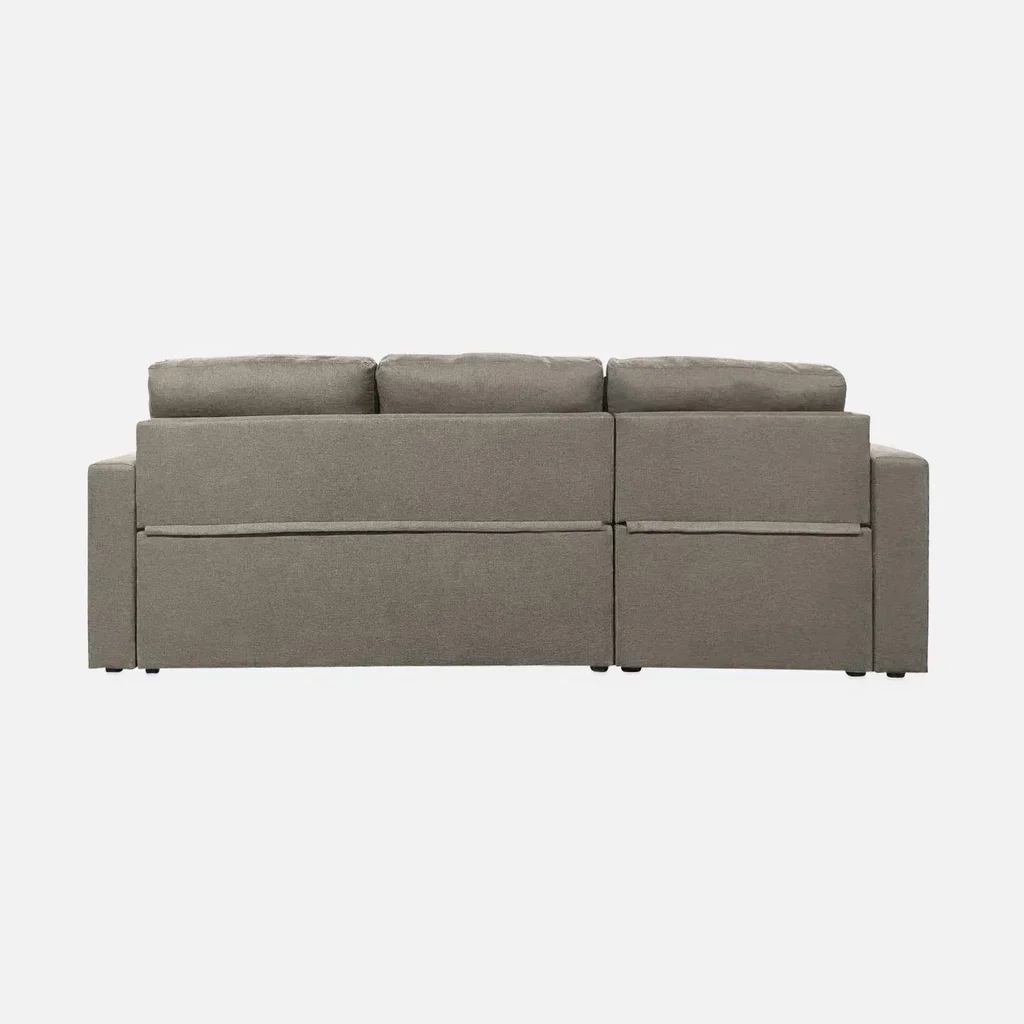 Sofá Cama Esquinero Convertible Reversible 3 Plazas Tela Gris con Almacenamiento - Modelo Ida