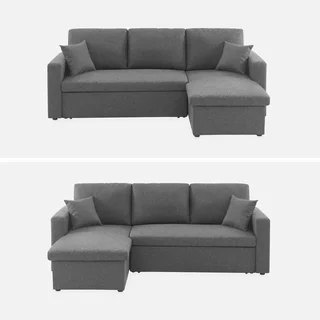 Sofá cama esquinero reversible 3 plazas gris con almacenamiento