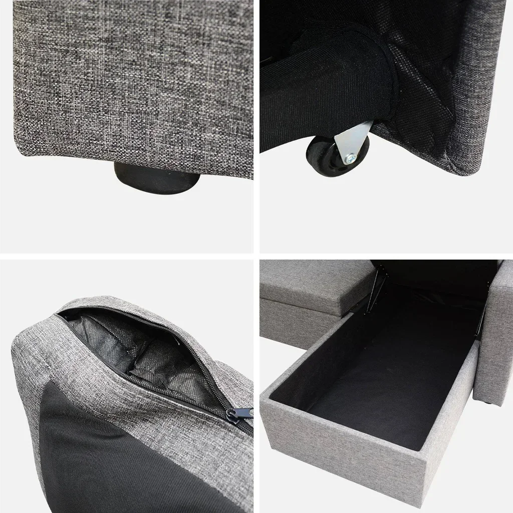 Sofá cama esquinero reversible 3 plazas gris con almacenamiento