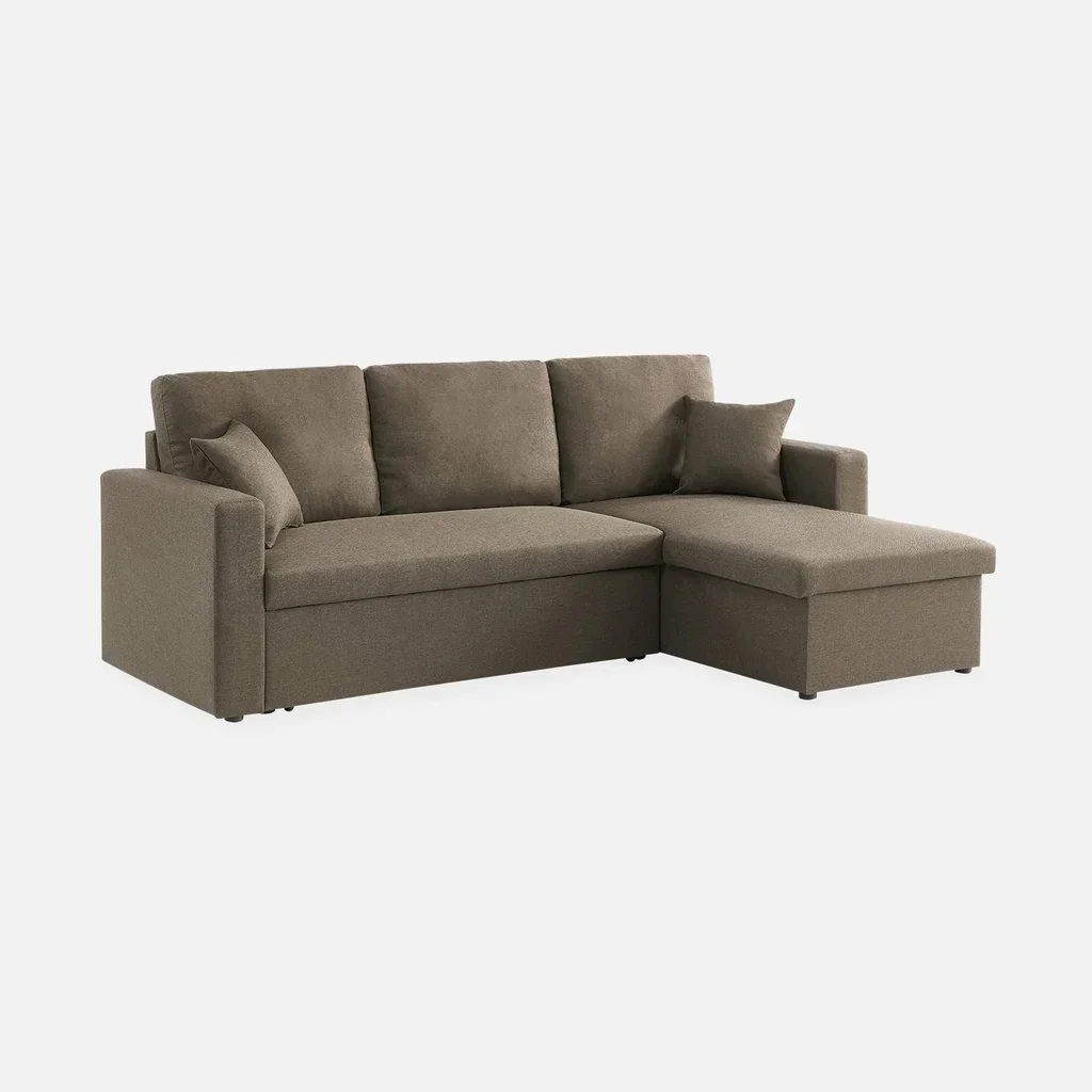 Sofá Cama Esquinero Convertible Reversible 3 Plazas Tela Gris con Almacenamiento - Modelo Ida