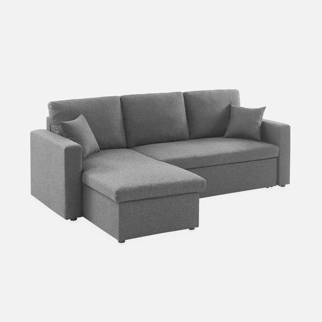 Sofá cama esquinero reversible 3 plazas gris con almacenamiento