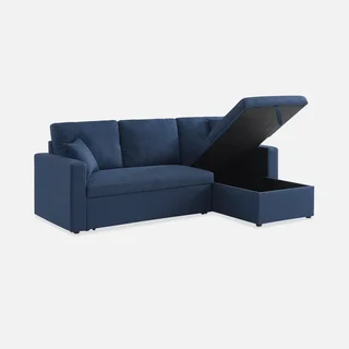 Sofá Cama Esquinero Reversible 3 Plazas Tela Gris con Almacenamiento