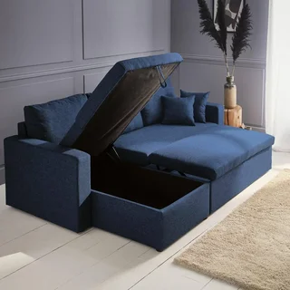Sofá Cama Esquinero Reversible 3 Plazas Tela Gris con Almacenamiento