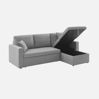 Sofá Cama Esquinero Reversible 3 Plazas Tela Gris con Almacenamiento