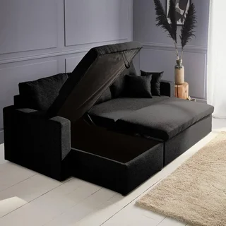 Sofá cama esquinero reversible de 3 plazas gris con almacenamiento y cajón cama