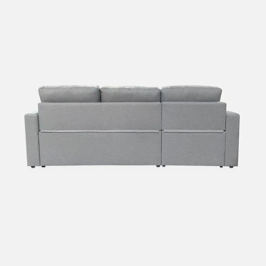 Sofá Cama Esquinero Reversible 3 Plazas Tela Gris con Almacenamiento