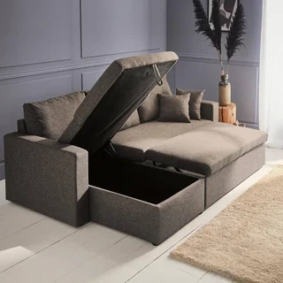 Sofá Cama Esquinero Convertible Reversible 3 Plazas Tela Gris con Almacenamiento - Modelo Ida
