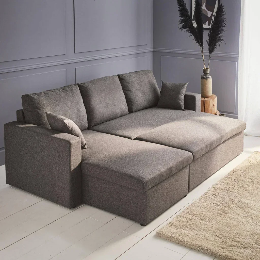 Canapé d'angle convertible réversible 3 places gris avec rangement
