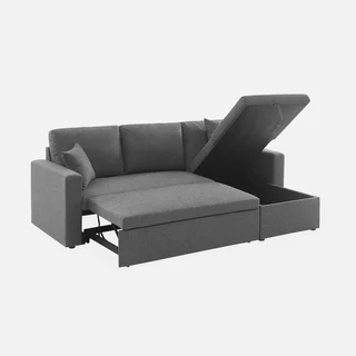 Sofá cama esquinero reversible 3 plazas gris con almacenamiento