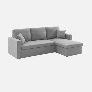 Sofá Cama Esquinero Reversible 3 Plazas Tela Gris con Almacenamiento