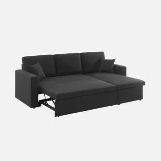 Sofá cama esquinero reversible de 3 plazas gris con almacenamiento y cajón cama