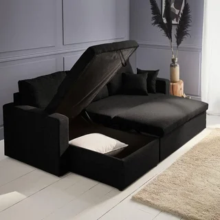 Sofá cama esquinero reversible de 3 plazas gris con almacenamiento y cajón cama