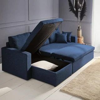 Sofá Cama Esquinero Reversible 3 Plazas Tela Gris con Almacenamiento
