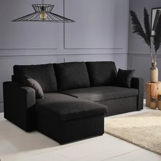 Sofá cama esquinero reversible de 3 plazas gris con almacenamiento y cajón cama