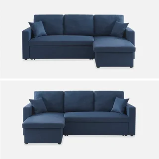 Sofá Cama Esquinero Reversible 3 Plazas Tela Gris con Almacenamiento