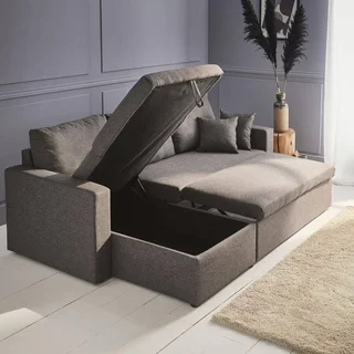 Sofá cama esquinero reversible 3 plazas gris con almacenamiento