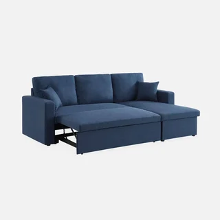 Sofá Cama Esquinero Reversible 3 Plazas Tela Gris con Almacenamiento
