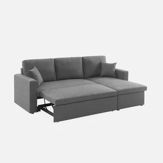 Sofá cama esquinero reversible 3 plazas gris con almacenamiento