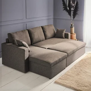 Sofá Cama Esquinero Convertible Reversible 3 Plazas Tela Gris con Almacenamiento - Modelo Ida