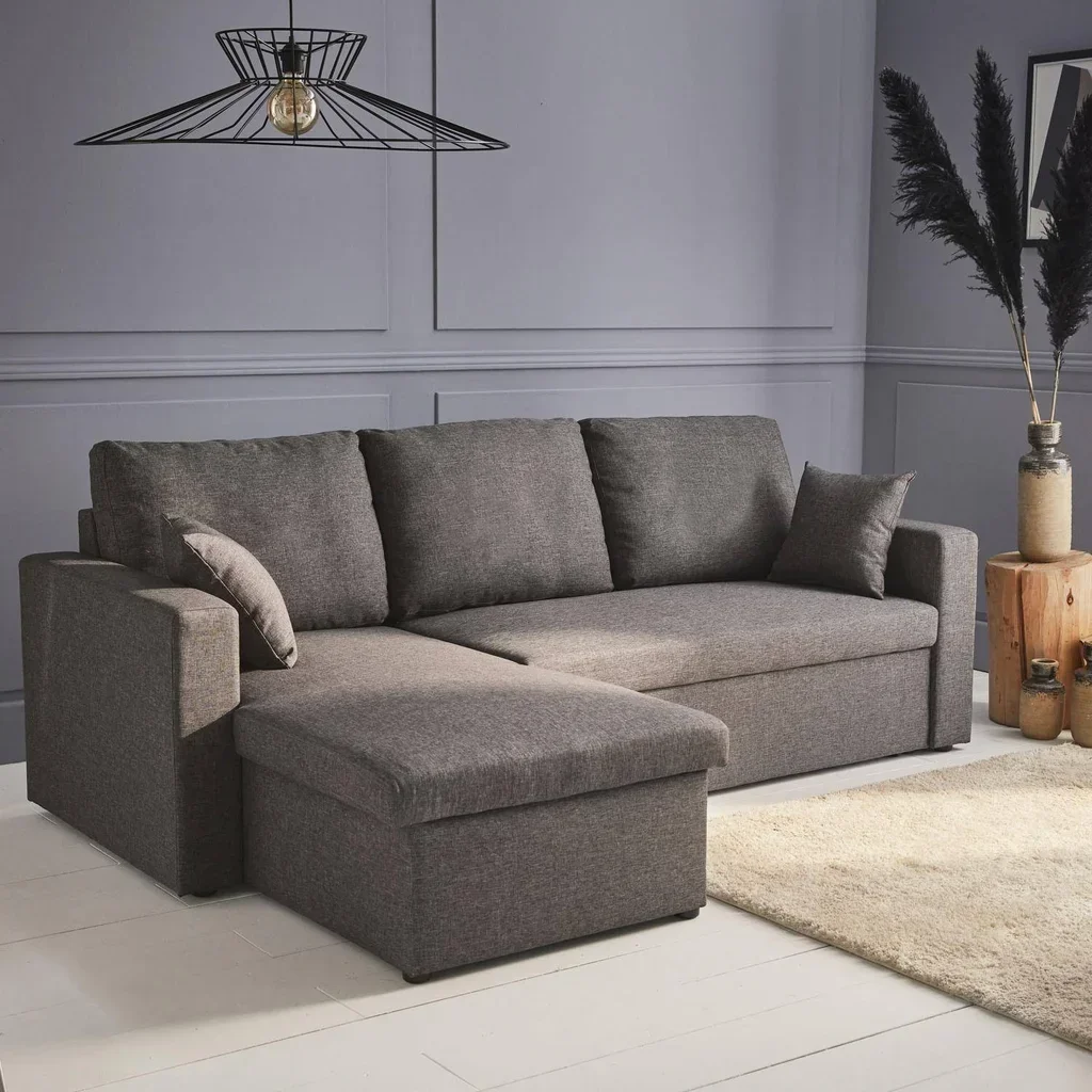 Canapé d'angle convertible réversible 3 places gris avec rangement