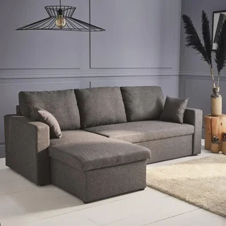 Sofá cama esquinero reversible 3 plazas gris con almacenamiento