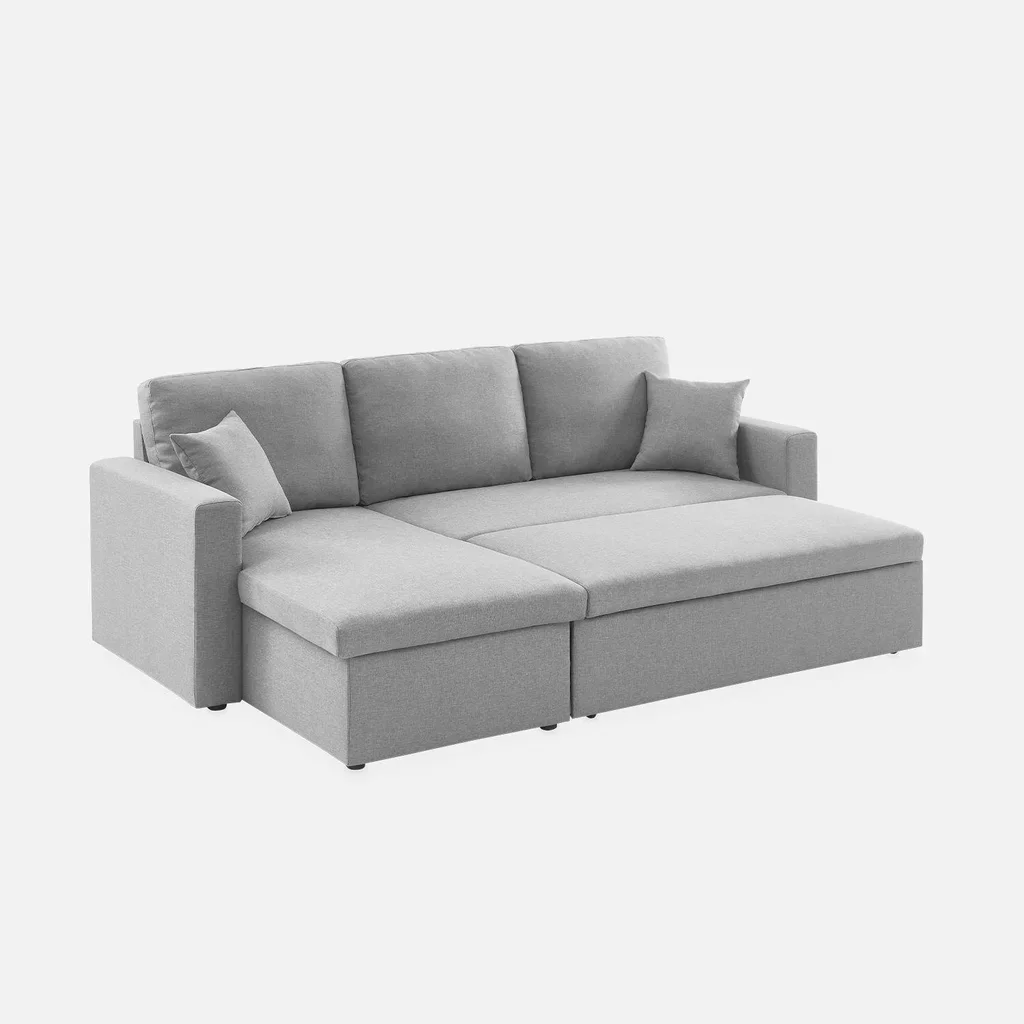 Sofá Cama Esquinero Reversible 3 Plazas Tela Gris con Almacenamiento