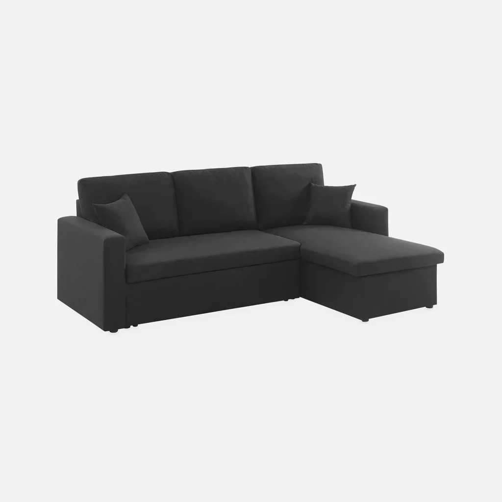 Corner Sofa Bed Convertible Reversible 3 Seater Dark Grey with Storage - Smile
