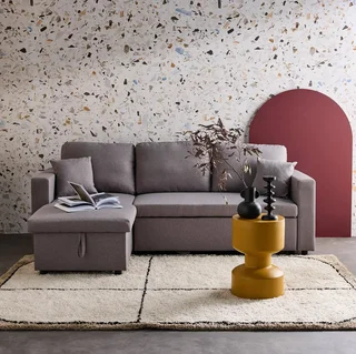 Dark grey reversible corner sofa bed 3 seater with storage ottoman - convertible couch with chaise lounge and storage compartment