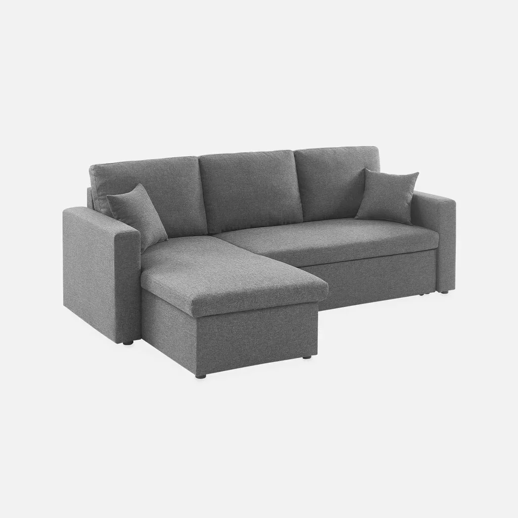 Dark Grey Reversible Corner Sofa Bed 3 Seater with Storage