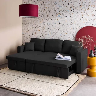 Corner Sofa Bed Convertible Reversible 3 Seater Dark Grey with Storage - Smile