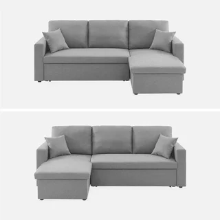 Dark grey reversible corner sofa bed 3 seater with storage ottoman - convertible couch with chaise lounge and storage compartment