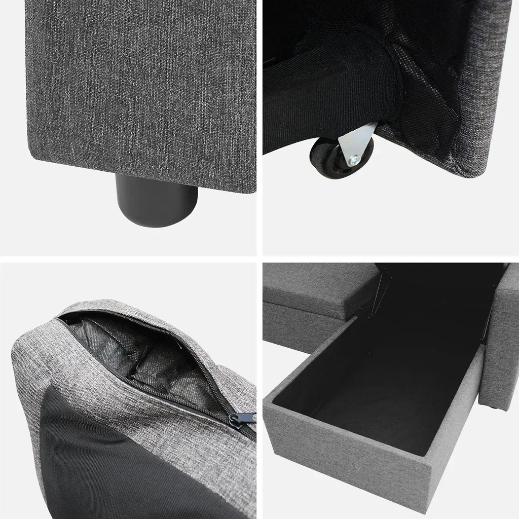 Dark Grey Reversible Corner Sofa Bed 3 Seater with Storage