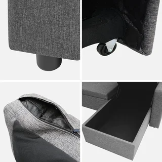 Dark Grey Reversible Corner Sofa Bed 3 Seater with Storage