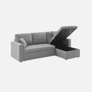 Dark grey reversible corner sofa bed 3 seater with storage ottoman - convertible couch with chaise lounge and storage compartment