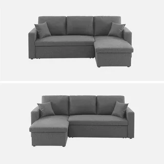 Dark Grey Reversible Corner Sofa Bed 3 Seater with Storage