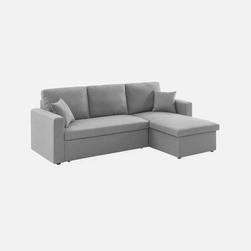 Dark grey reversible corner sofa bed 3 seater with storage ottoman - convertible couch with chaise lounge and storage compartment